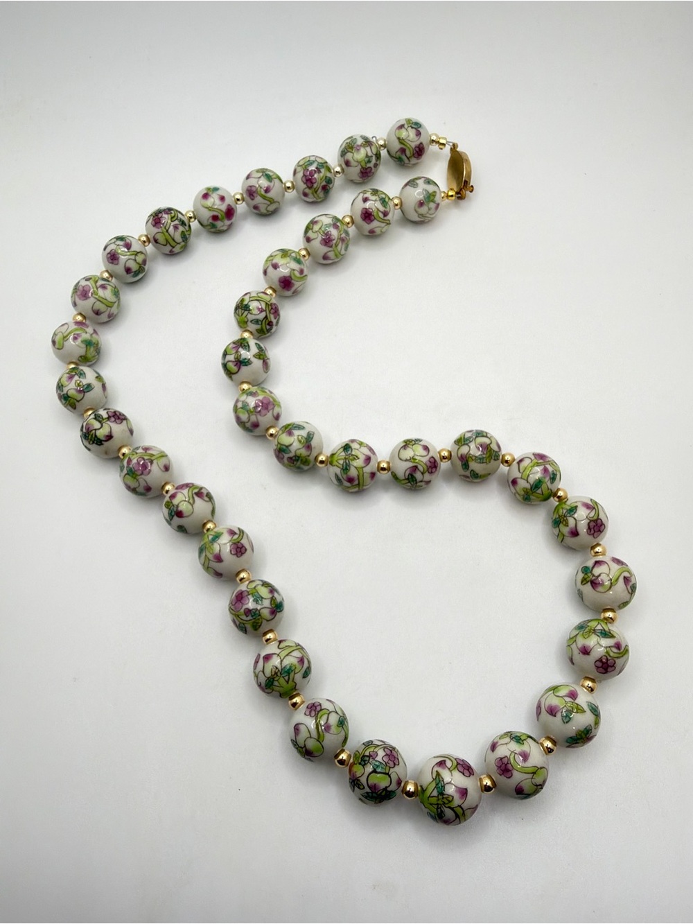 24", 14mm REVIVED Chinese Export "Cloisonne"‎ Enamel Porcelain beaded necklace!